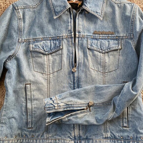 Harley Davidson jean jacket with leather back size Large - Picture 3 of 6